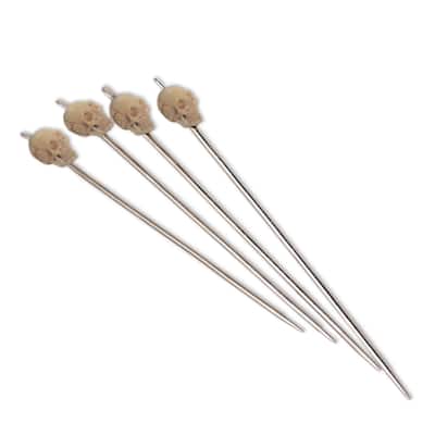 Novica Handmade Grinning Skull Stainless Steel And Cow Bone Cocktail Picks (Set Of 4)