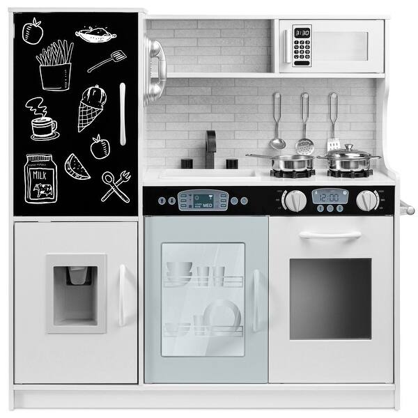 slide 2 of 7, Pretend Play Kitchen Wooden Toy Set for Kids with 11 Accessories