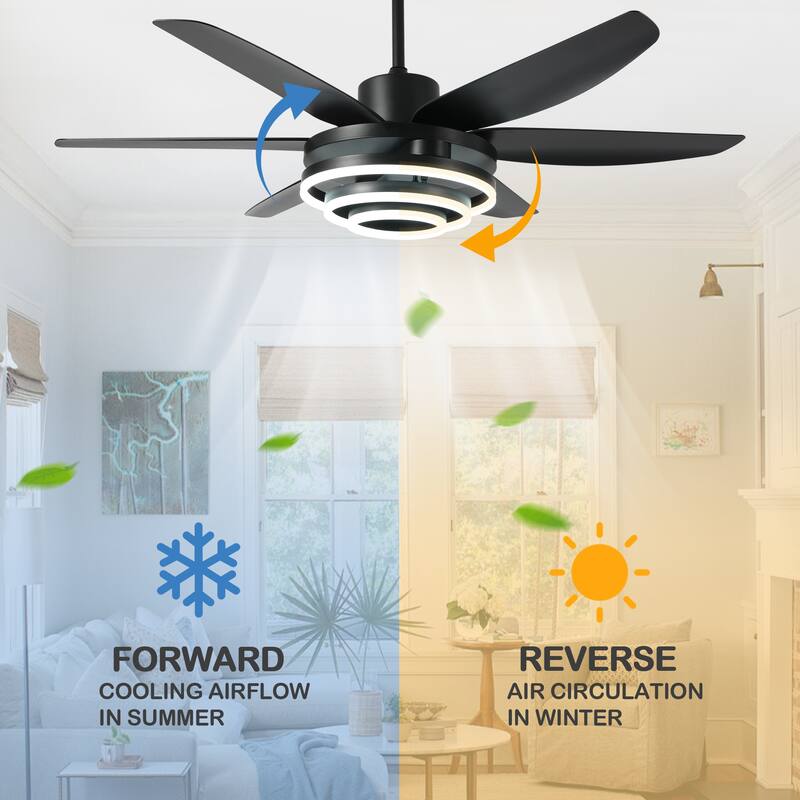 Oaks Aura 56" Dimmable Ceiling Fan with LED Light,Modern Deformable Fan Light with APP Control,6 Reversible Blades,6 Speeds