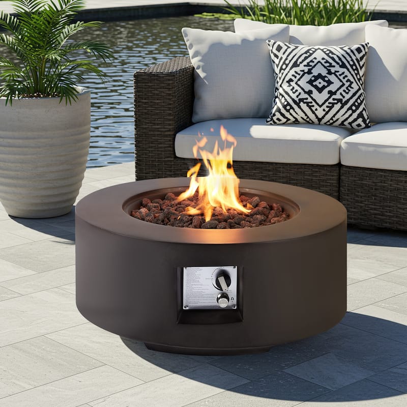 AVAWING 50,000 BTU 30" Outdoor White Round Propane Fire Pit Table and Set (Set Includes Tank Holder)