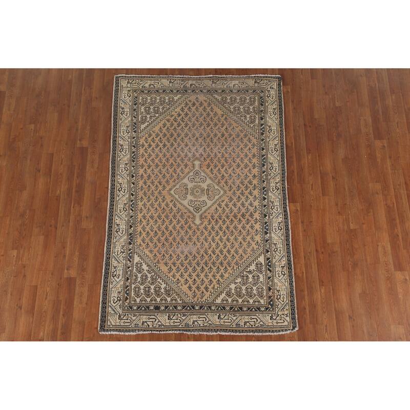 Geometric Botemir Persian Vintage Area Rug Hand-Knotted Wool Carpet - 4'3"x 6'7"