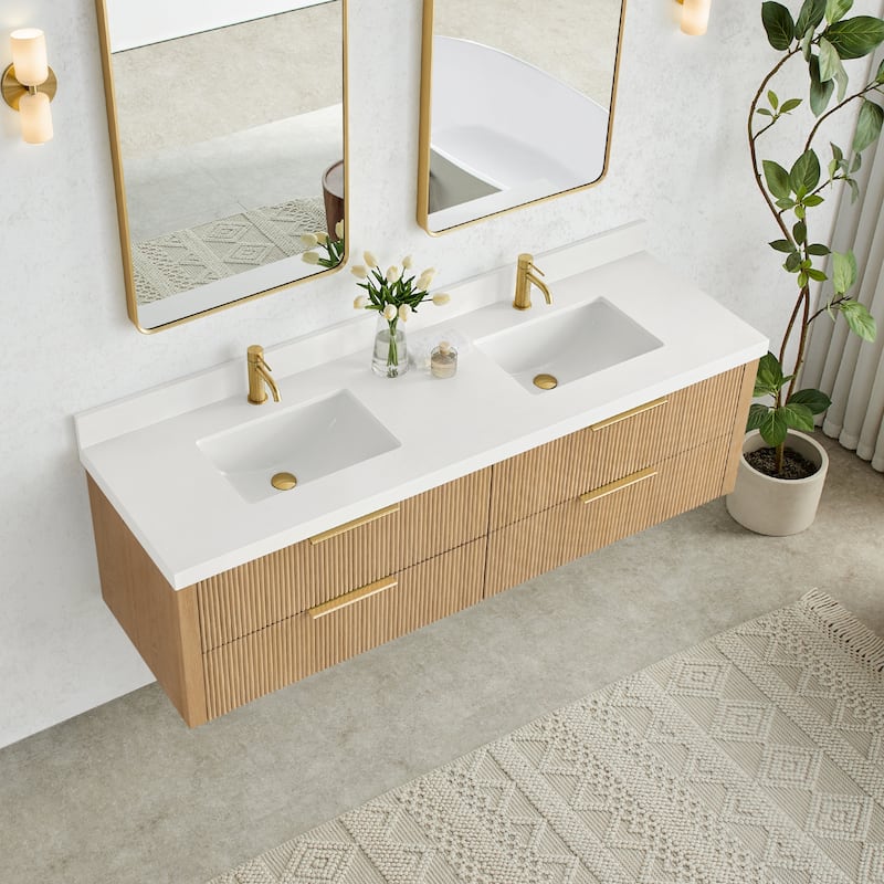 Barcelona Floating Bath Vanity with Quartz Stone Top without Mirror