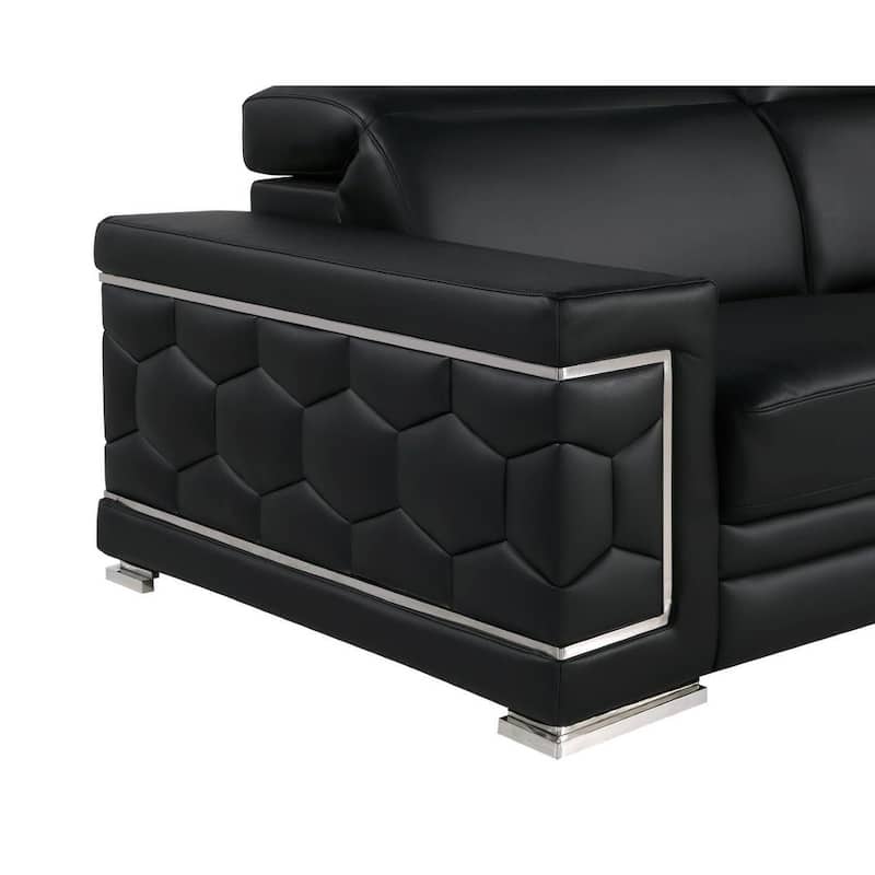 HomeRoots 71" Black And Silver Genuine Leather Loveseat - 71.00 in. x 29.00 in. x 41.00 in.