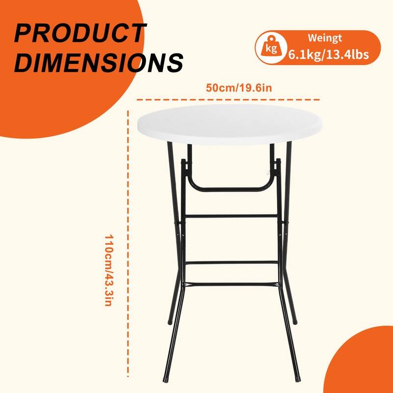 31.5'' Round Folding Picnic Table, Portable Waterproof Plastic Table with Detachable Legs for Indoor & Outdoor Events
