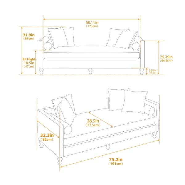 75.2"Wide Upholstered Chaise Lounge with Nailheads, Sleeper Sofa Couch With 4 Throw Pillows & 2 Bolsters, Rubberwood Legs