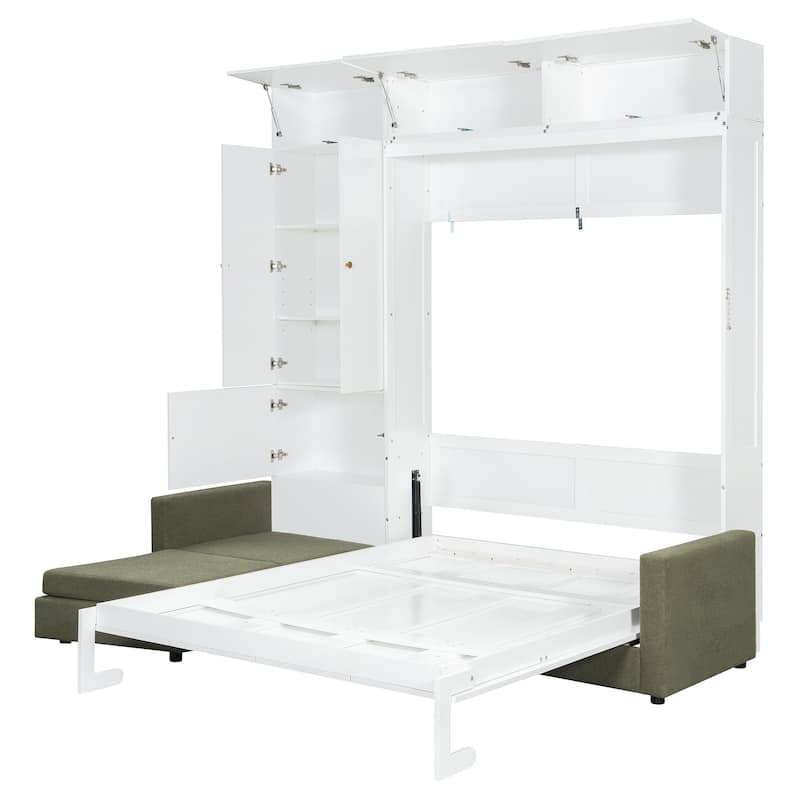 Queen-Size Convertible Murphy Wall Bed with Built-In L-Shaped Sofa & Storage Cabinet System by Harper&Bright Designs