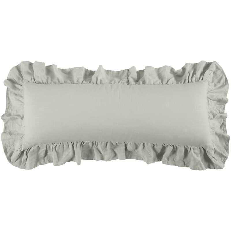 HiEnd Accents Luna Washed Linen Ruffled Lumbar Pillow, 14"x36" - Gray