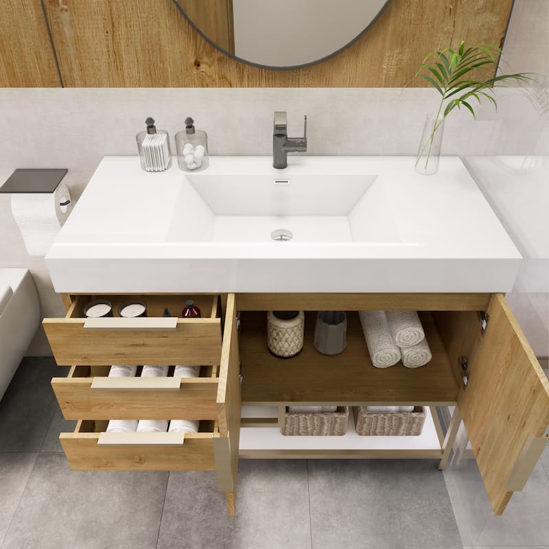 Noble 42" Free Standing Vanity (L Drawer) with Reinforced Acrylic Sink - 42" Width