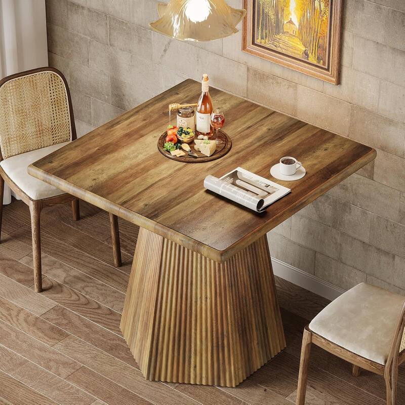31.5 Square Dining Table Kitchen Table with Fluted Pedestal Base