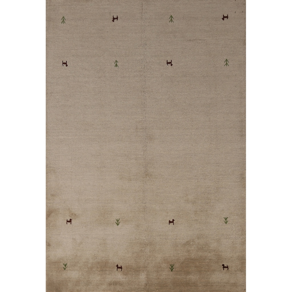 Beige Gabbeh Indian Rug Handmade Wool Carpet - 4'8" x 6'5"