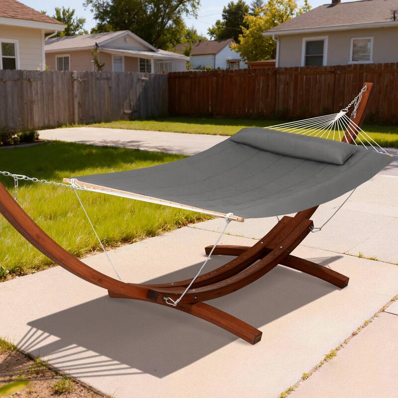 Rope Hammock with 13.5ft Wooden Stand and Removable Pad