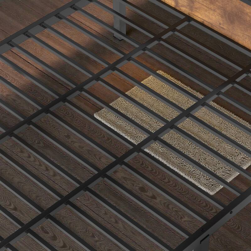 Space-Saving Metal Bunk Bed with Shelves, LED Strip Lighting, Guardrails and Woodgrain Panels, Multiple Size Options