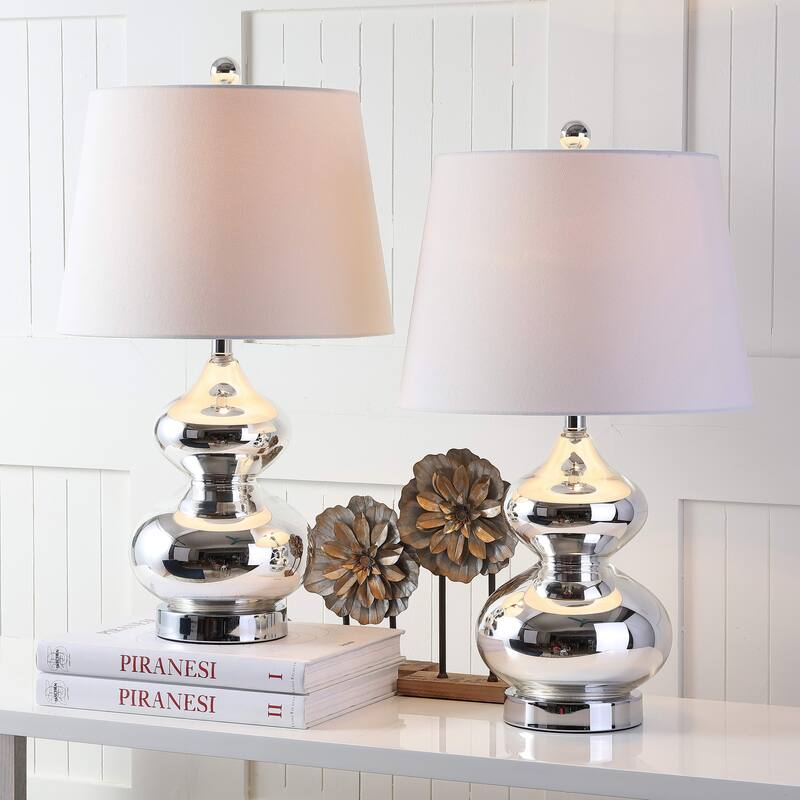 SAFAVIEH Lighting 24-inch Eva Double Gourd Glass Silver Table Lamp (Set of 2) - 14"W x 14"D x 24"H