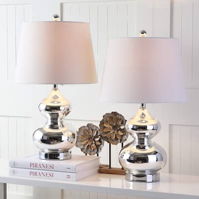 SAFAVIEH Lighting 24-inch Eva Double Gourd Glass Silver Table Lamp (Set of 2) - 14"x14"x24"
