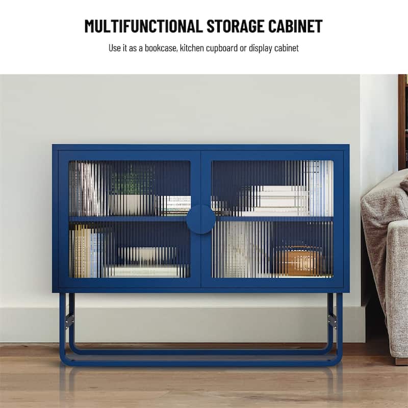 Stylish Tempered Glass Cabinet Credenza with 2 Fluted Glass Doors