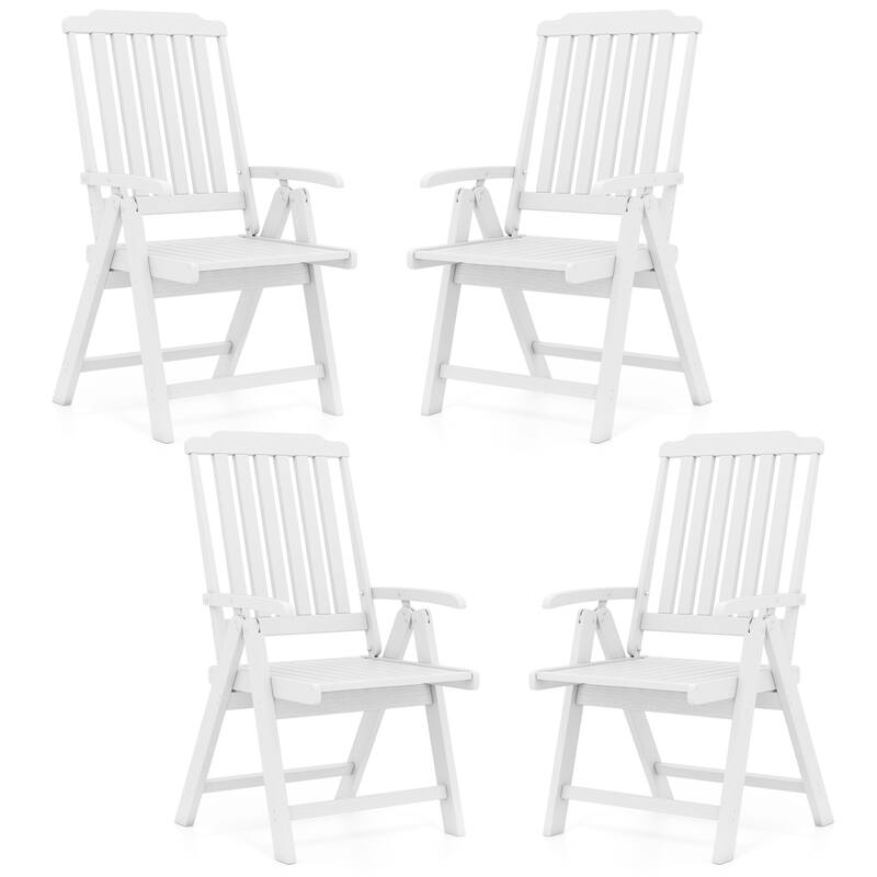 Gymax 4PCS Foldable Patio Chair w/Armrest Curved Back Slatted Seat for - White