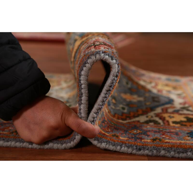 Hand Knotted Oriental 100% Wool Carpet Traditional Medallion Greys & Charcoal Heriz (serapi) Area Rug - 3' 0'' X 2' 0''