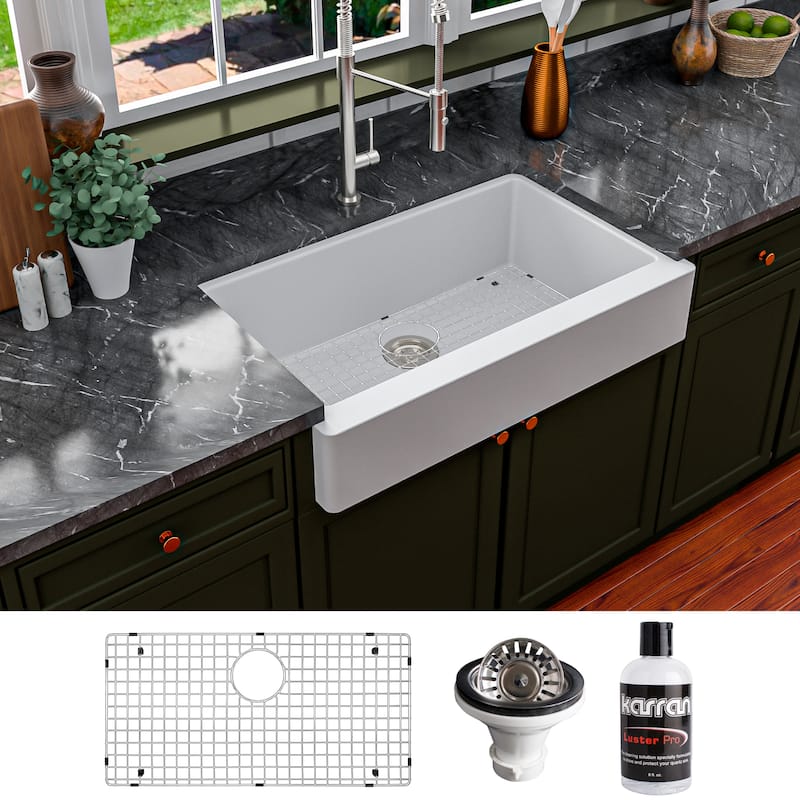 Karran Retrofit Farmhouse Quartz Single Bowl Kitchen Sink Kit