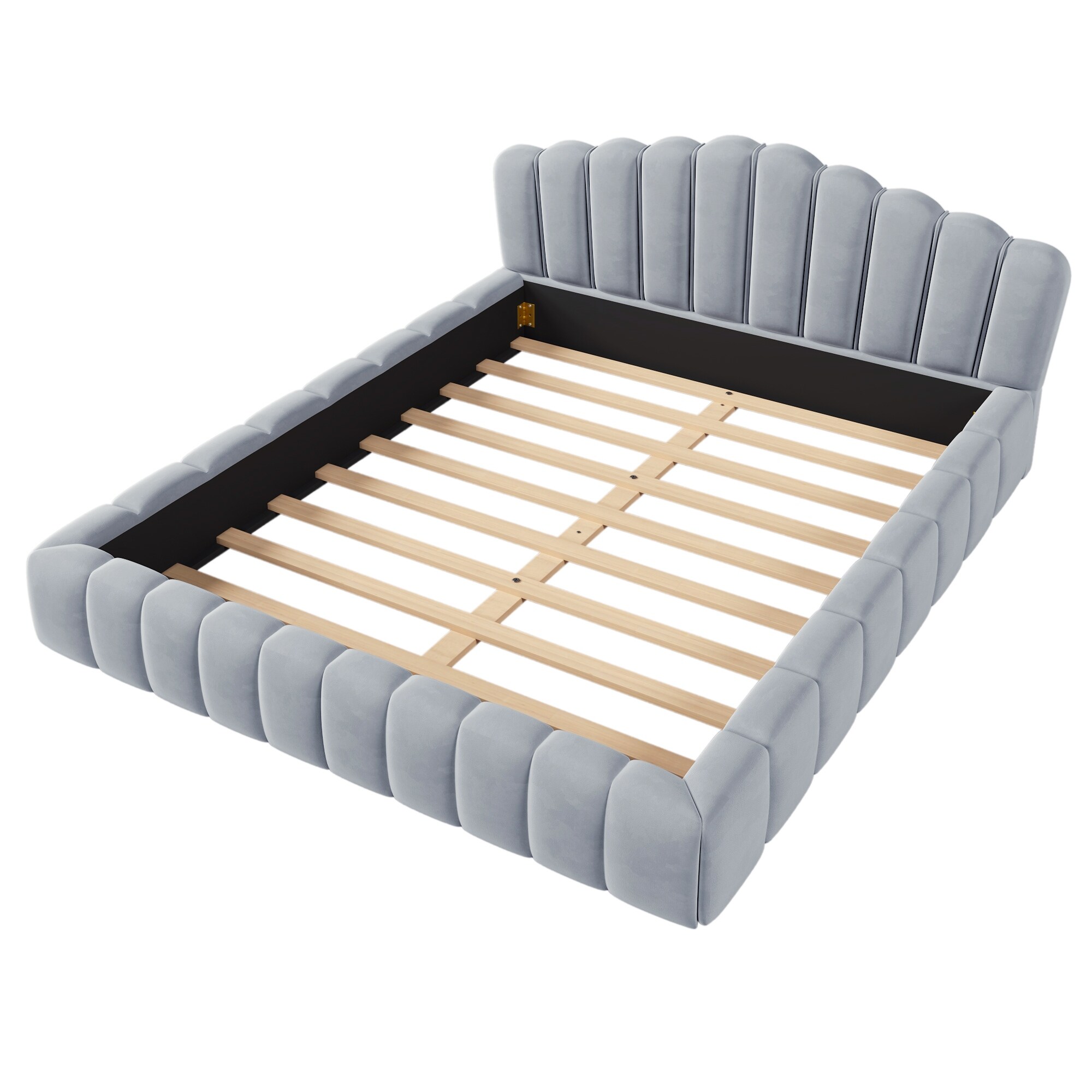 Roomfitters Velvet Queen Bed Frame with Shell Headboard