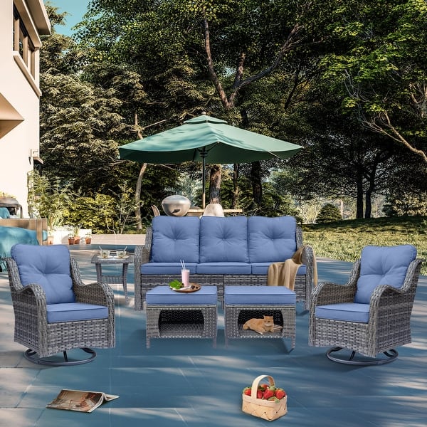 slide 2 of 99, Gray Wicker Rattan Outdoor Patio Furniture Set Swivel Chair with Cushion