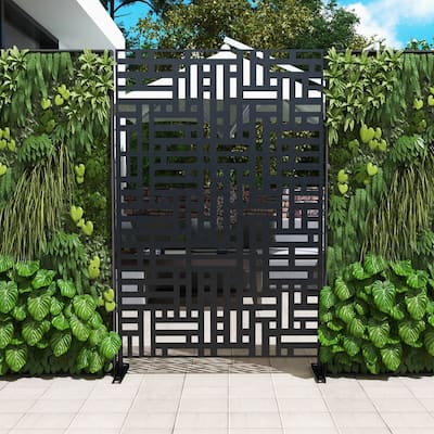 Outdoor 75'' x 47'' Metal Privacy Screen Fence Panel Line Pattern
