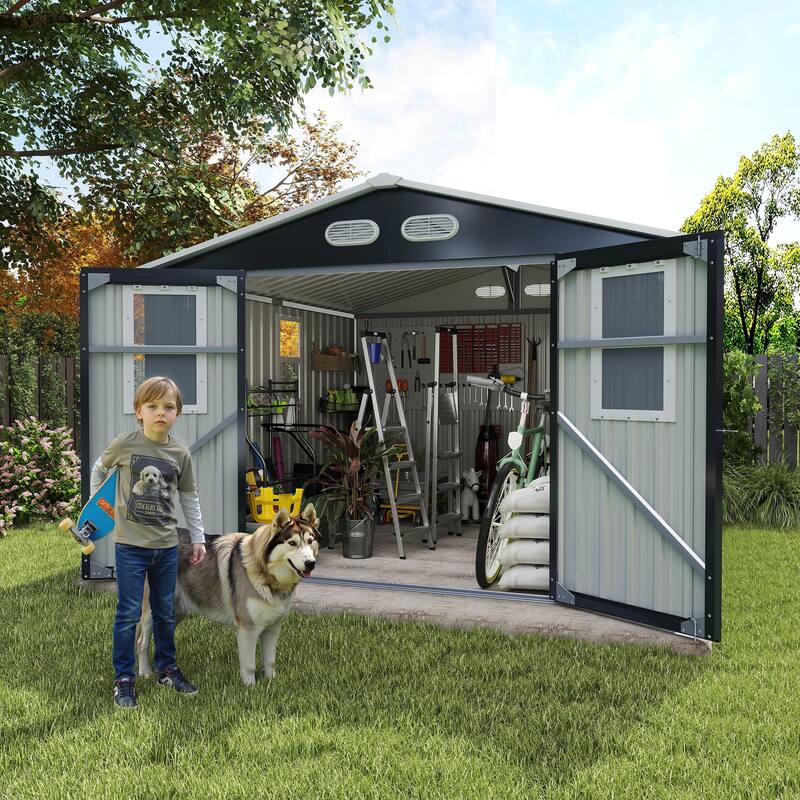 Outdoor Storage Shed, 8x8 protective film, four daylight Windows Lockable Doors,A practical and thoughtful gift