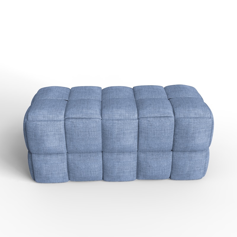 Luxerna 36-inch Padded Natural Linen Box Weave Comfort Bench - Blue