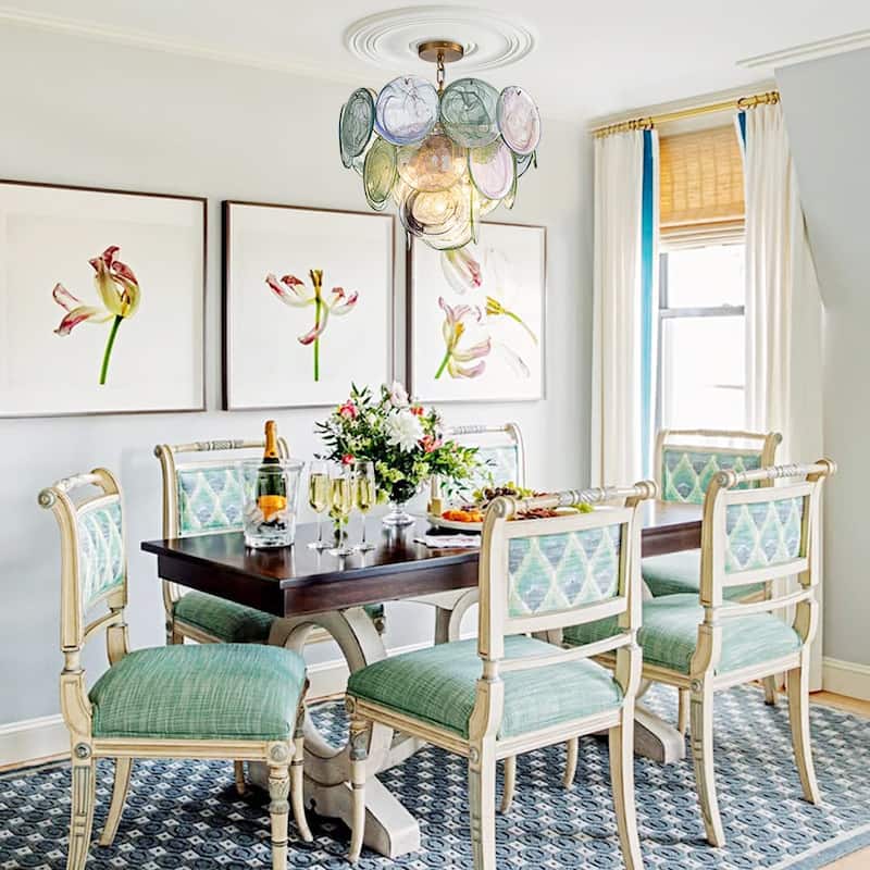 Glam Tiered Pearlescent Green Misty Glass Round Chandelier