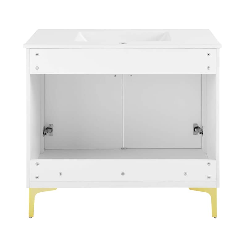 Voltaire 36" Single, Bathroom Vanity in White with Gold Hardware