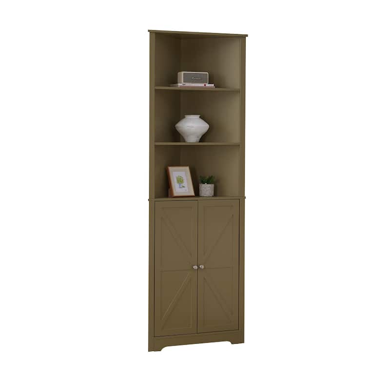 Cecilion Modern Wood Corner Storage Cabinet with 5 Shelves
