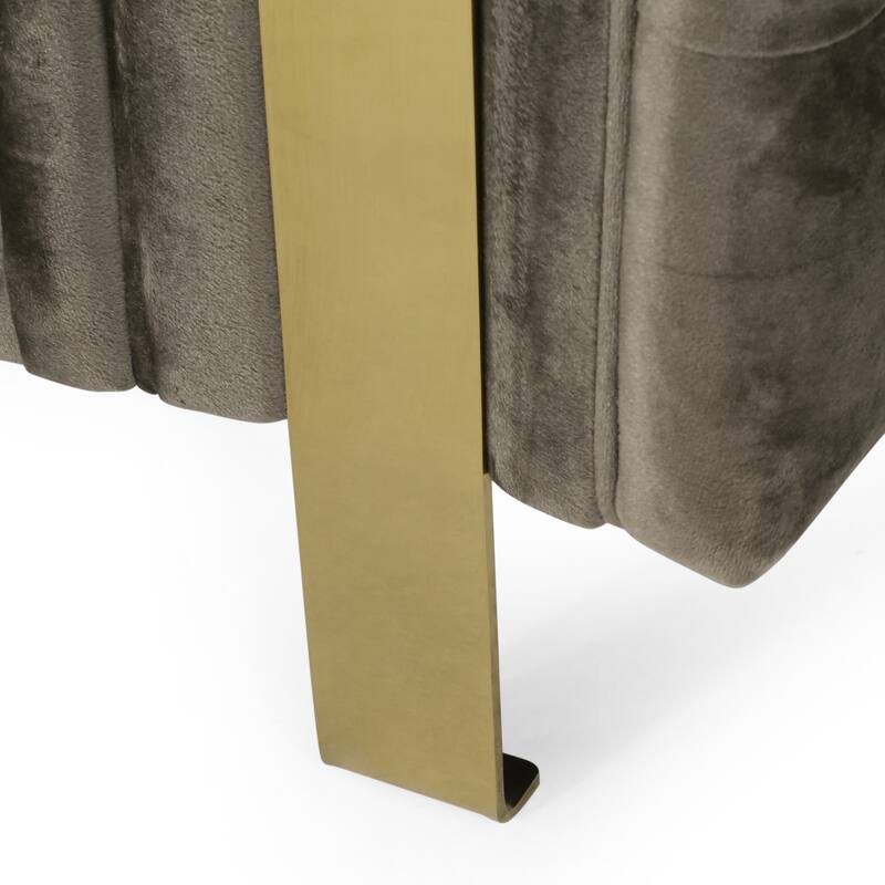 Velvet Button Tufted 3-seater Sofa with Iron Legs