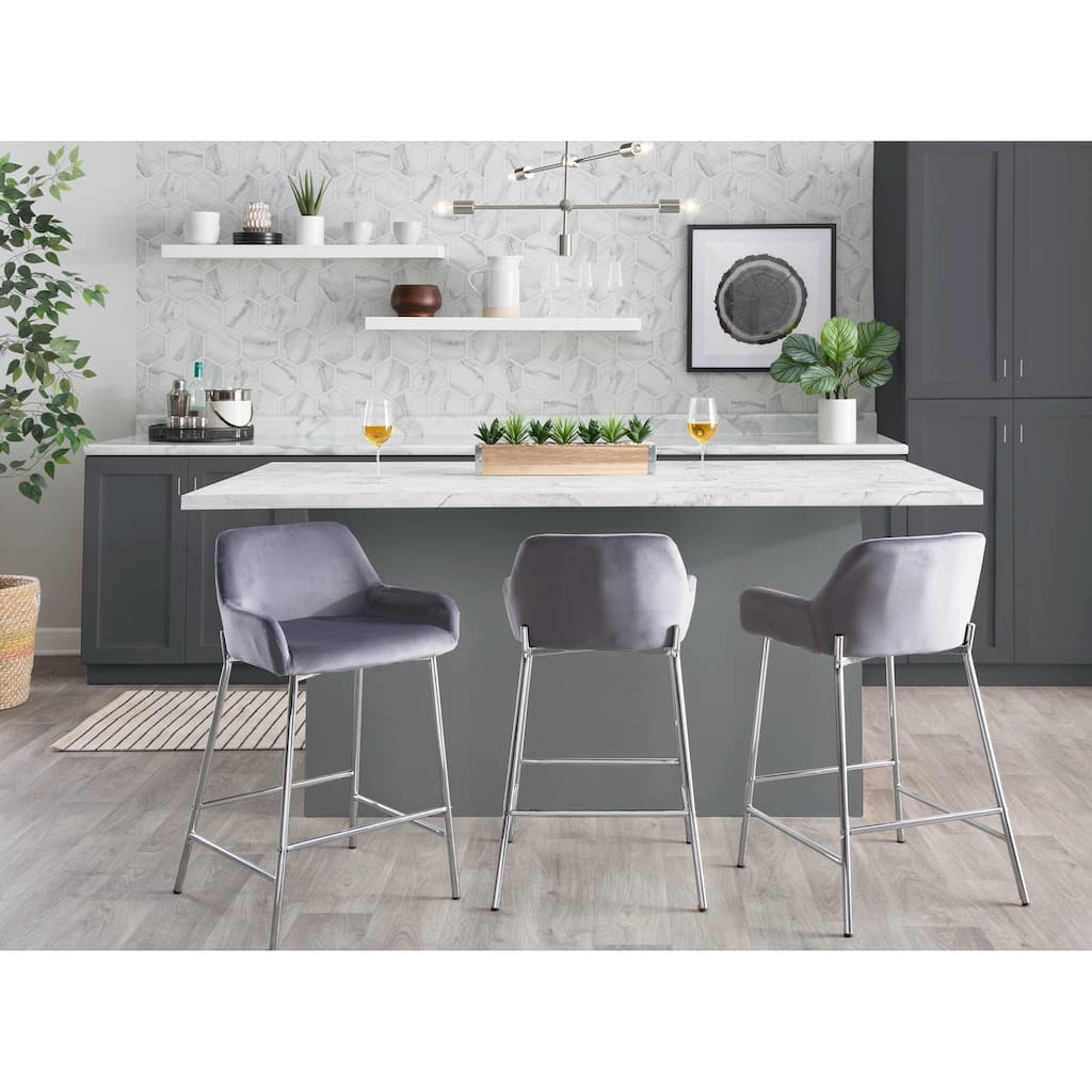 Silver Orchid Galotti Chrome Fixed-Height Upholstered Counter Stool - Set of 2