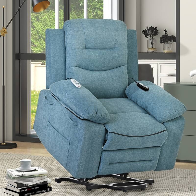 Power Lift Recliner Chair with Heat Massage and Storage Pocket - Blue