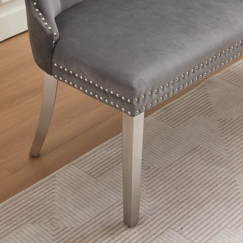 Velvet Double Dining Loveseat Bench, 2-Seat Tufted Bench w/Handmade Buttons, Wing Back, Gold-Plated Steel Legs, Single Pack