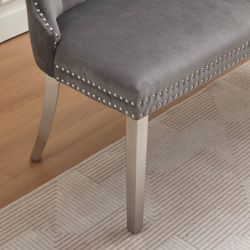 Velvet Double Dining Loveseat Bench, Kitchen & Dining Seating, 2-Seat Tufted Bench w/Handmade Buttons, Wing Back