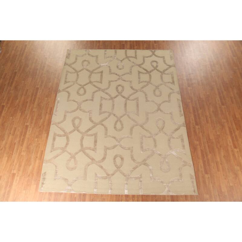 Geometric Nepalese Modern Area Rug Handmade Wool Carpet Beige - 9'2" x 11'10"