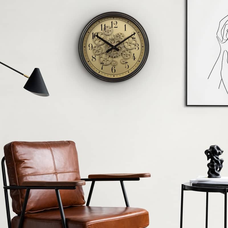 La Crosse 404-3439 15" Bronze Quartz Analog clock with Moving Gears - Bronze