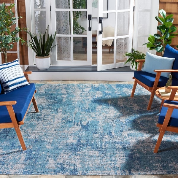 slide 2 of 4, SAFAVIEH Courtyard Obdulia Casual Rug 5'1" x 7'6" - Grey/Aqua - Rectangle