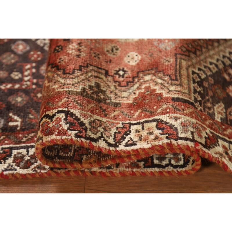 Tribal Qashqai Persian Vintage Area Rug Handmade Orange Wool Carpet - 3'8"x 5'7"