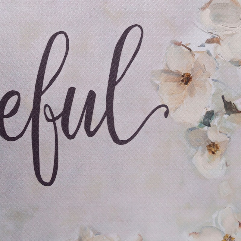 SoHome Cozy Living Grateful Floral Anti-Fatigue Kitchen Mat, Grey/Cream