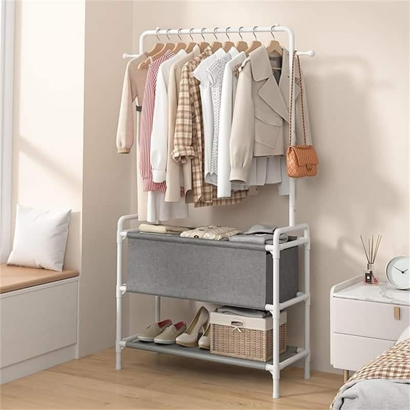 Clothing Rack with Storage Bag - 12.2"D x 33.46"W x 68.11"H - White&Grey