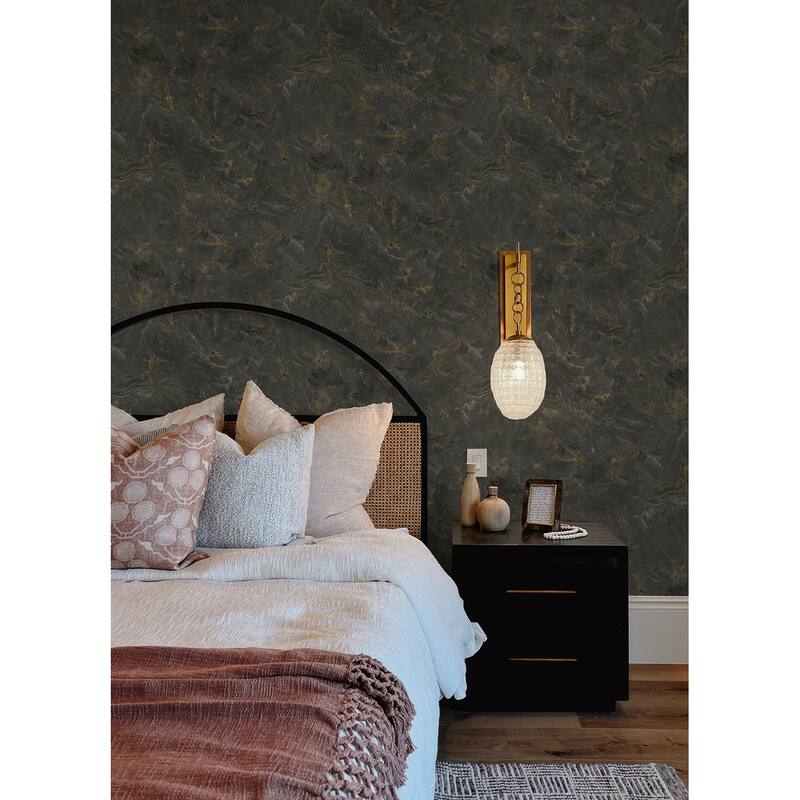 A-Street Prints Meness Black Metallic Marbling Wallpaper