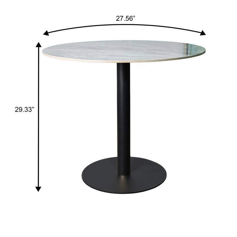 Vail Round Dining Table 27 in. Sintered Stone Tabletop in Black Stainless Steel Round Pedestal Base for Kitchen and Dining Room