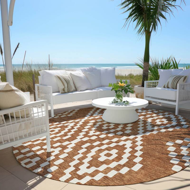 Machine Washable Indoor/ Outdoor Chantille Boho Moroccan Rug - Terracotta - 8' x 8'