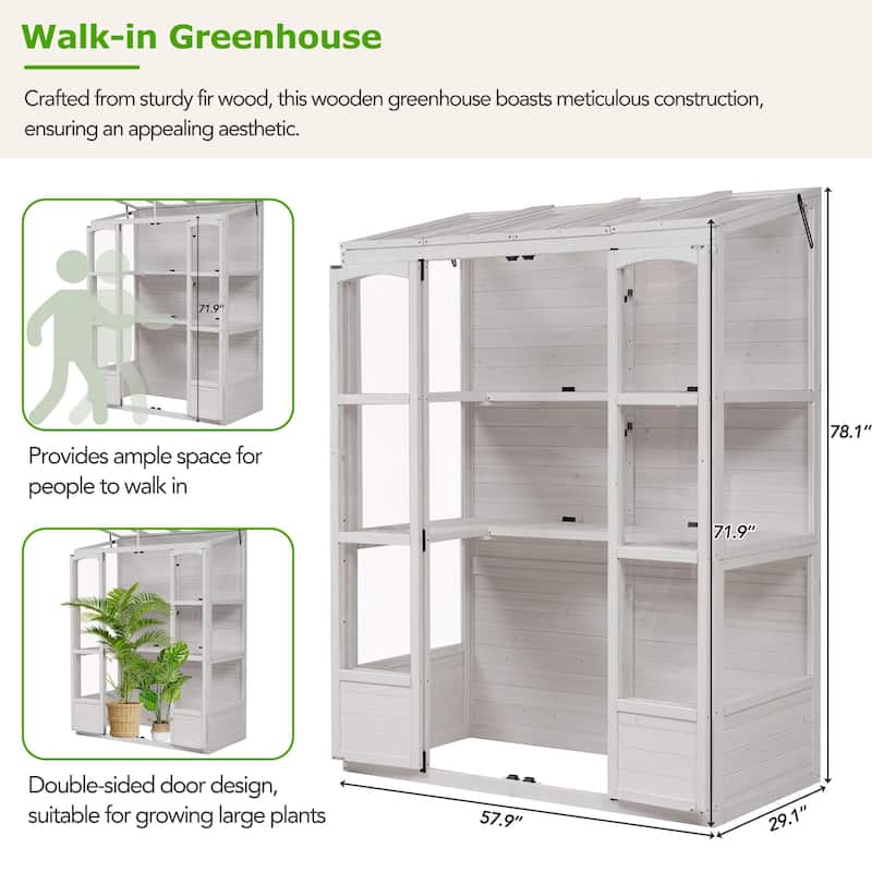 78-inch Wooden Cold Frame with 4 Independent Skylights and 2 Folding Middle Shelves