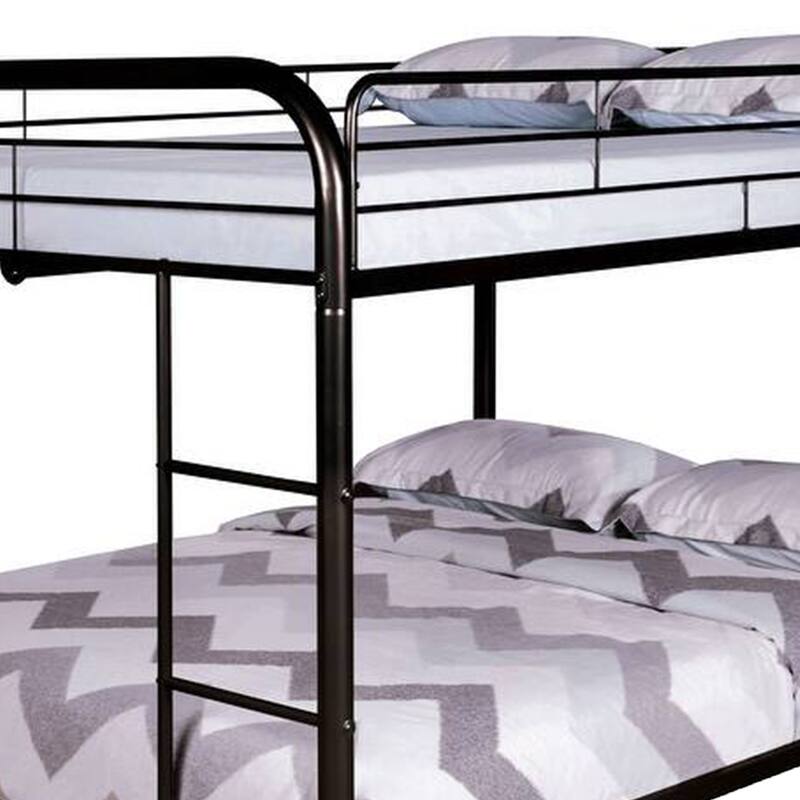 Fegy Full Over Full Bunk Bed, Ladder and Rails, Black Metal Frame