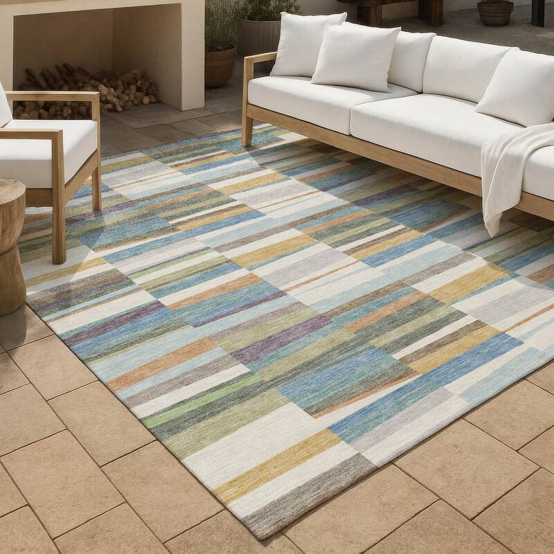 Machine Washable Indoor/ Outdoor Modern Antonito Chantille Rug - Blue - 8' x 10'