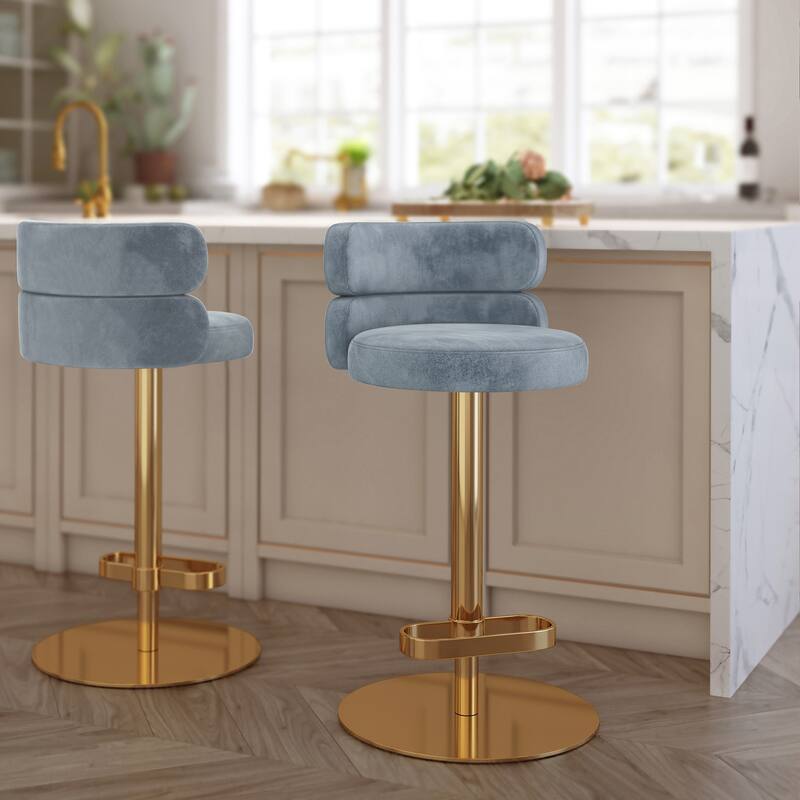 Modern Velvet Bar Stool with Height Adjustment and 360-Degree Swivel