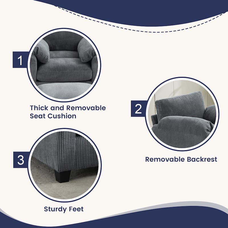 Corduroy Single Sofa Chiar with A Removable Ottoman