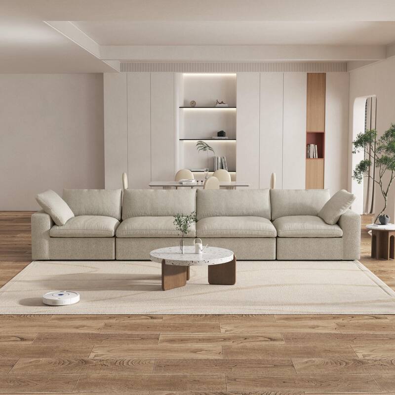 160'' Modern Linen Upholstery 4 Piece Sectional Sofa Minimalism Commix Down Filled Modular Couches